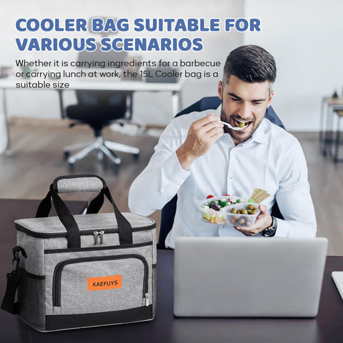 KAEFUYS bolsa termica 15L, correa ajustable para transporte cómodo.