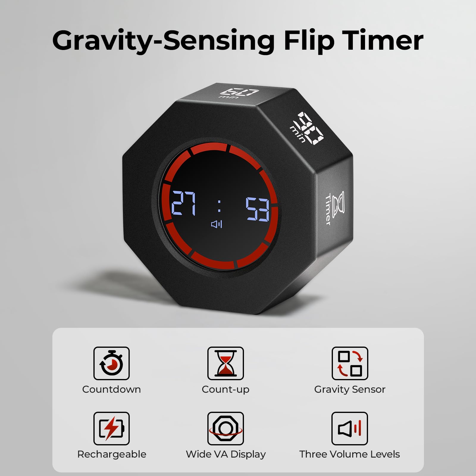 Kaflin Reloj Pomodoro cuenta ascendente hasta 99:59 para enfoque sostenido
