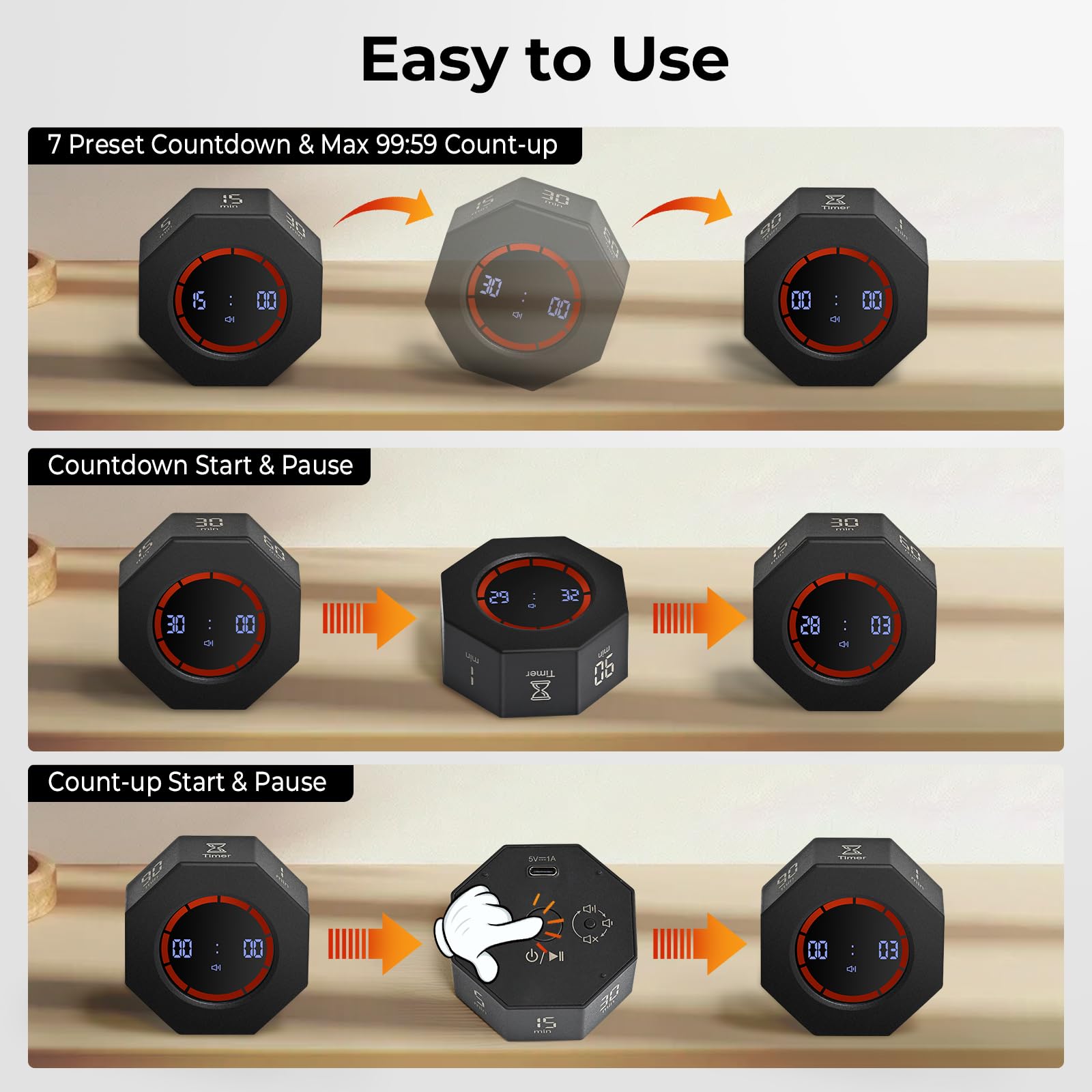 Kaflin Reloj Pomodoro volumen ajustable en tres niveles para distintos entornos