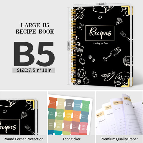 KAICN libro de recetas, interiores de 175 páginas, perfecto para crear memorias culinarias.
