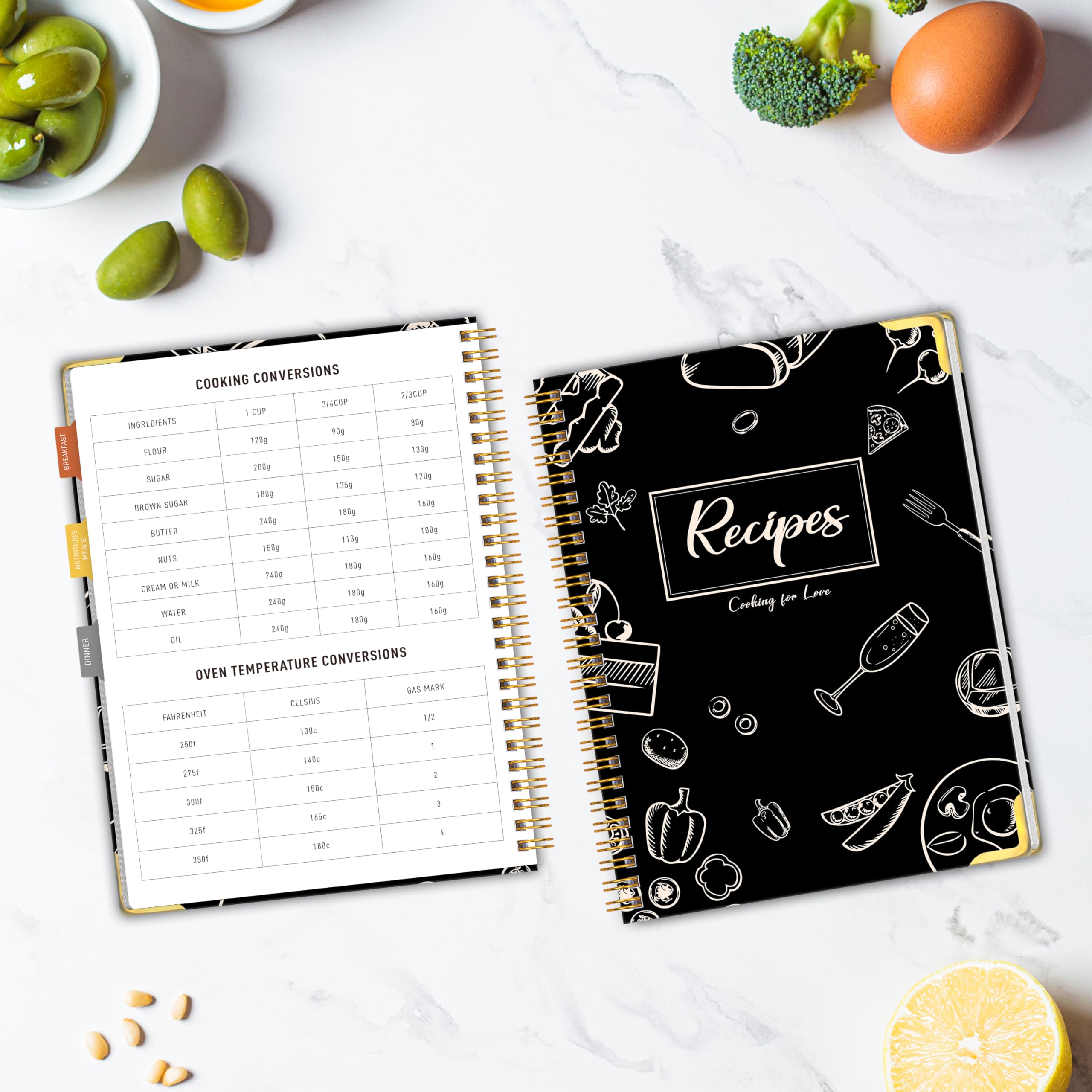 KAICN libro de recetas, márgenes amplios para anotar junto a cada plato.
