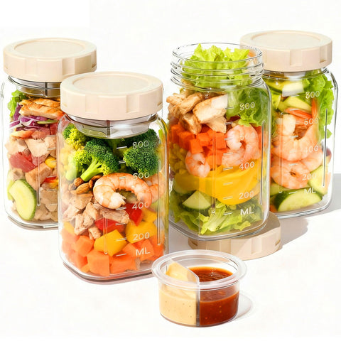 Kaifansun tarro de ensalada de cristal con tapa y compartimento para aderezo