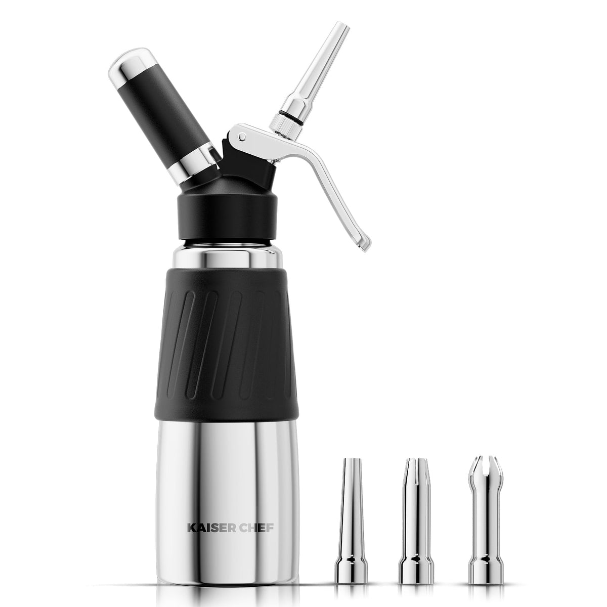 Despumador Kaiser Chef con botella 500 ml de acero inoxidable para crema estable.