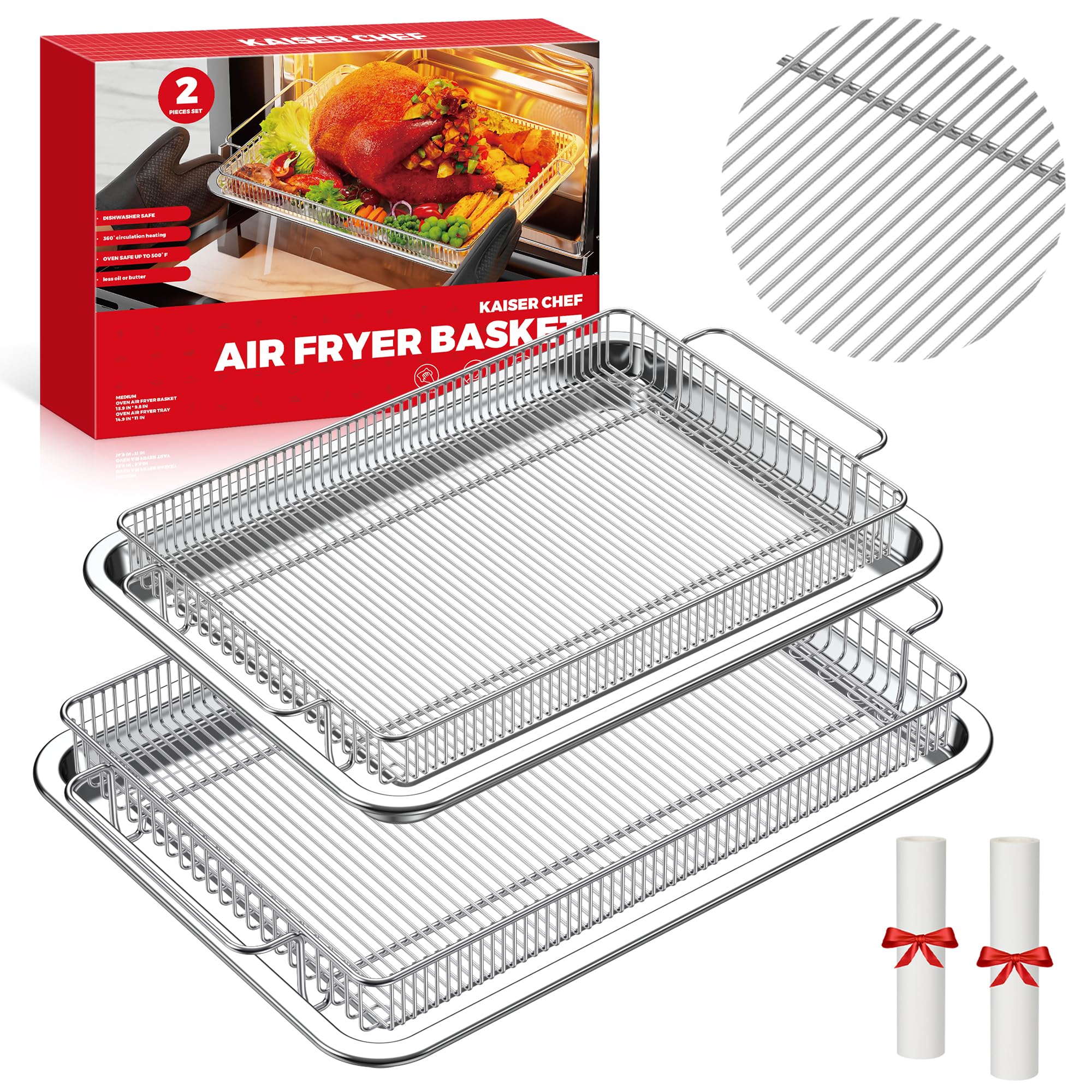 Cesta Kaiser Chef para freidora de aire en horno, crujiente sin aceite.