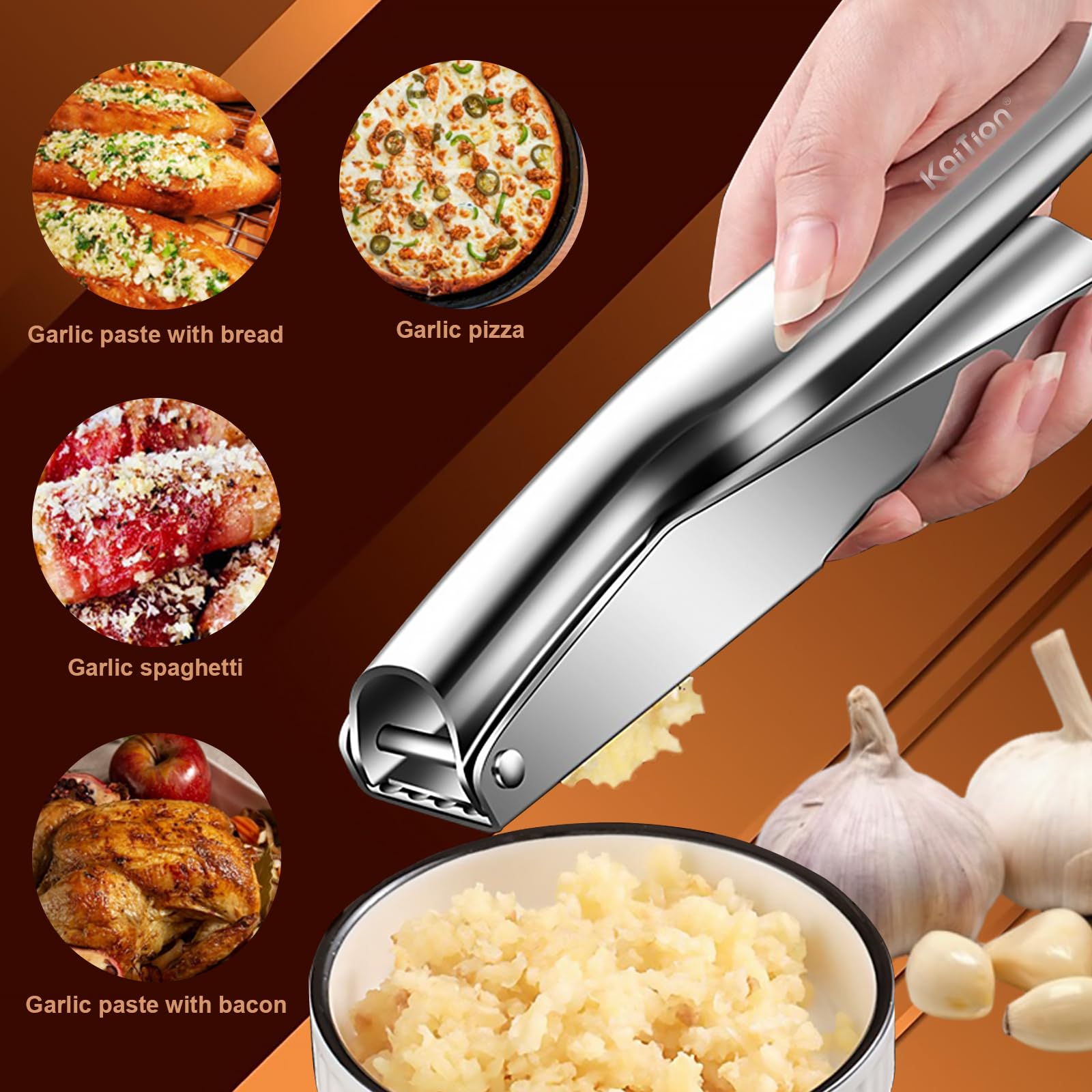 KAITION Prensador de ajo con diseño ergonómico para menos fatiga.