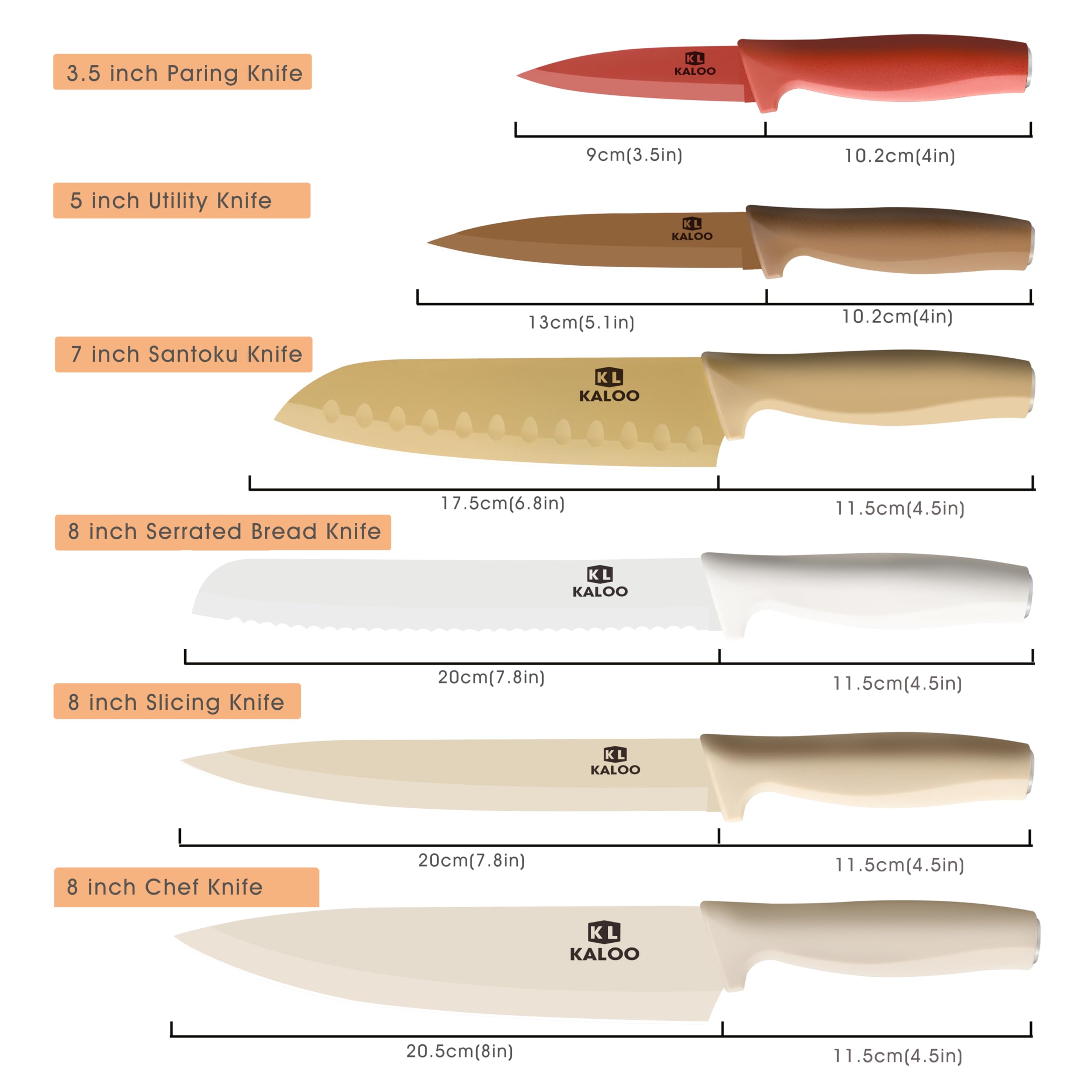 Kaloo cuchillo chef de 8 pulgadas con mango ergonómico para cortes precisos.