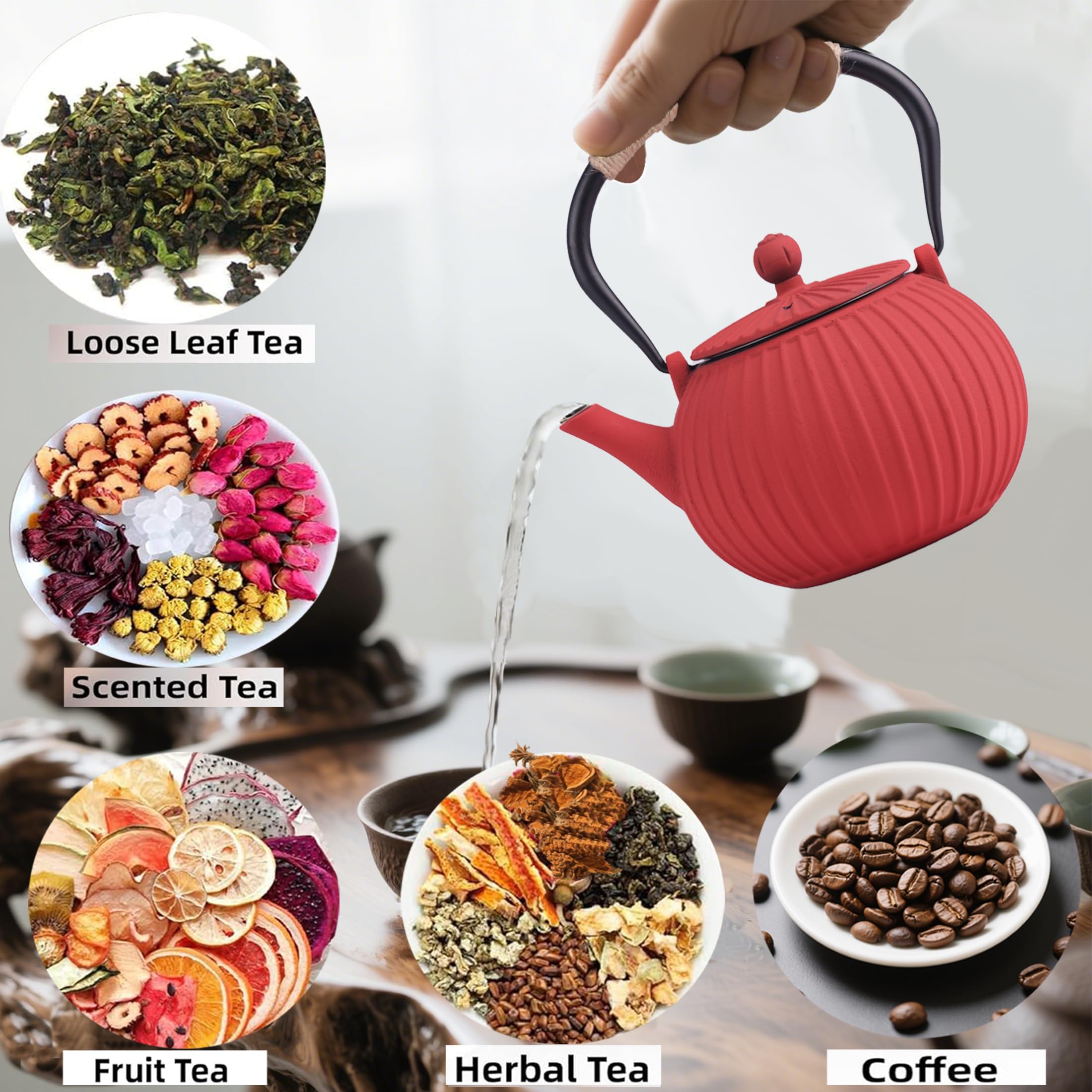 KalraMay Tetsubin tetera con rayas verticales, diseño único para cocina elegante.