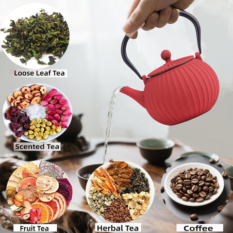 KalraMay Tetsubin tetera con rayas verticales, diseño único para cocina elegante.