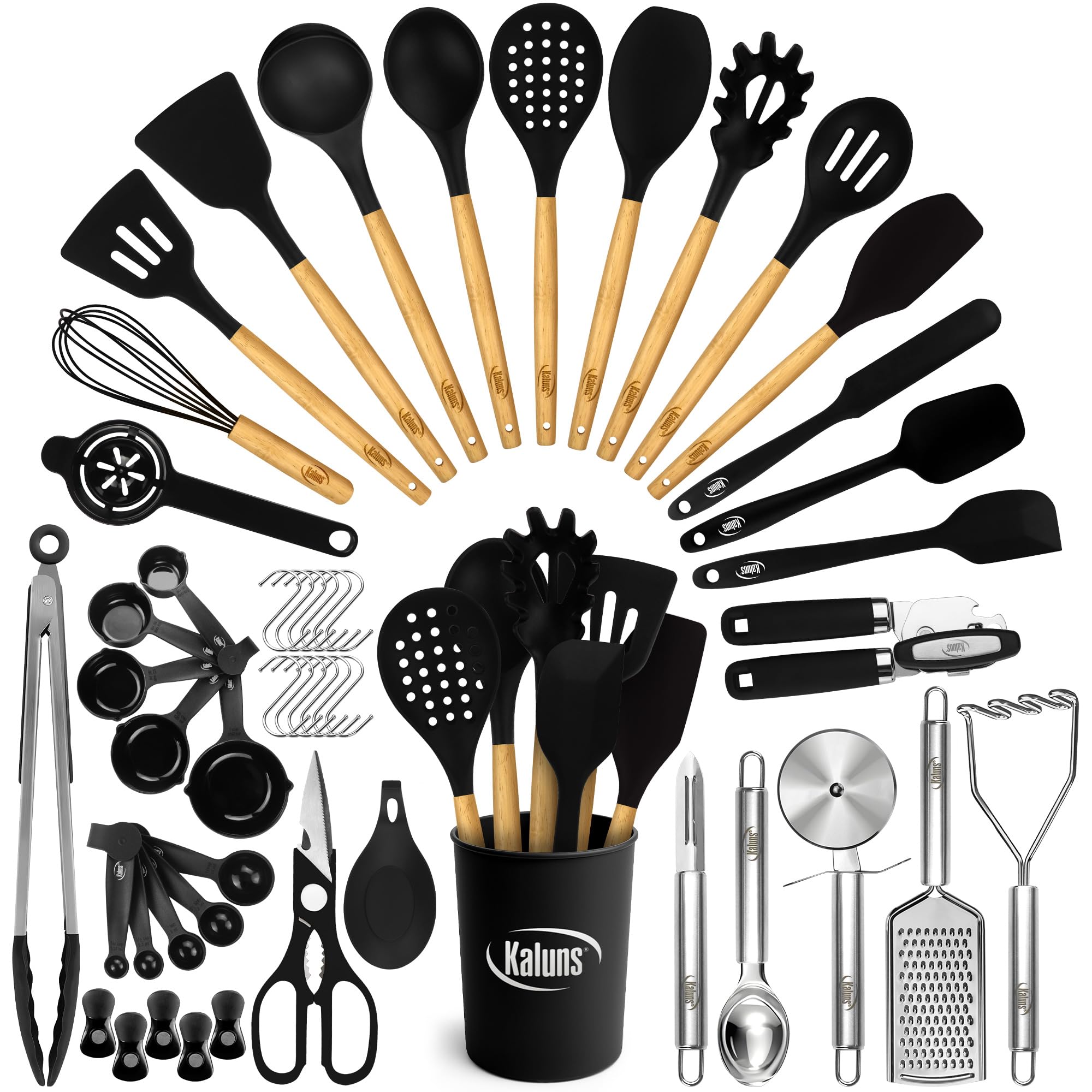 Kaluns set de utensilios de silicona de 50 piezas en soporte, ideal para cocinar sin rayar.