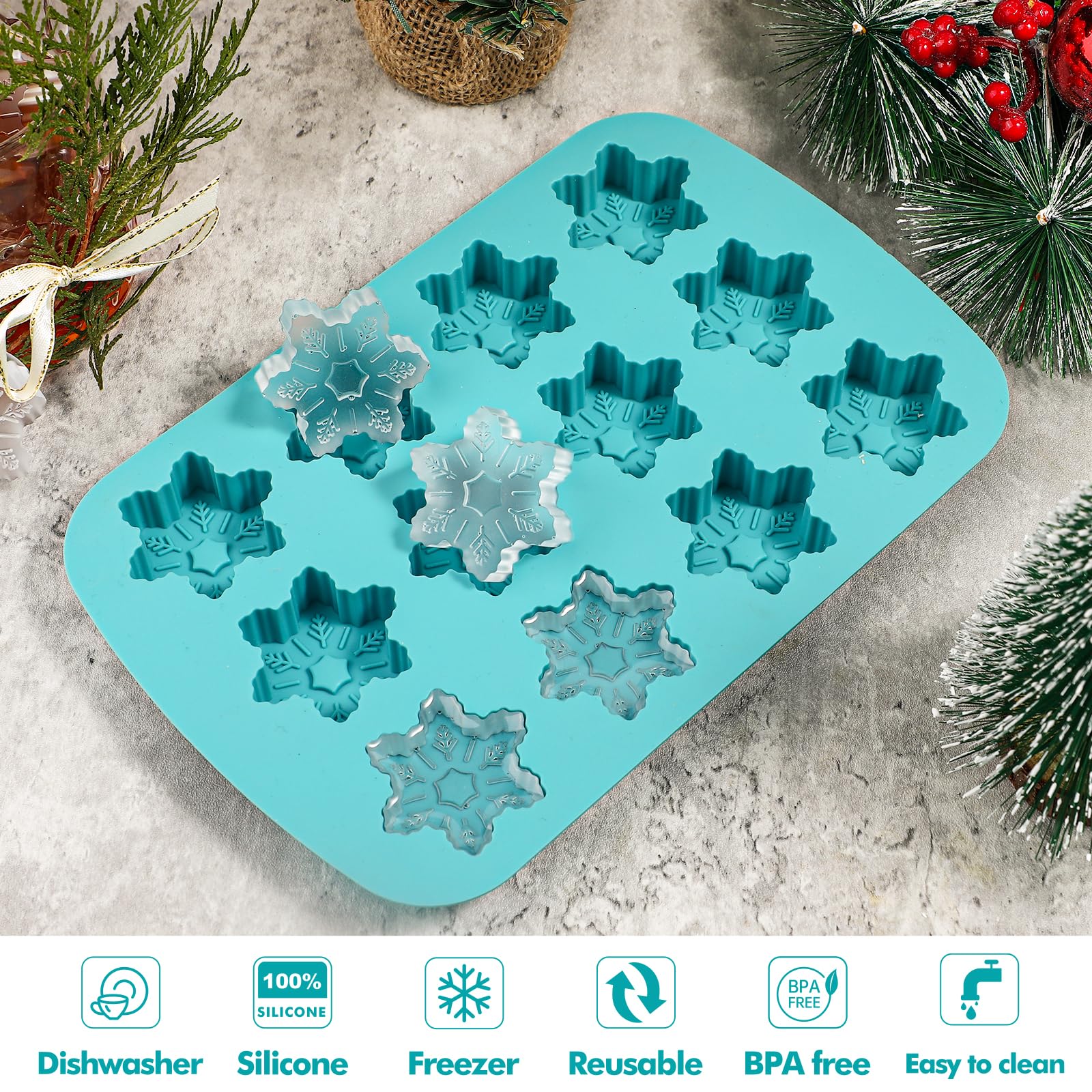 Kamehame molde hielo copo nieve, añade ambiente navideño a tus bebidas.