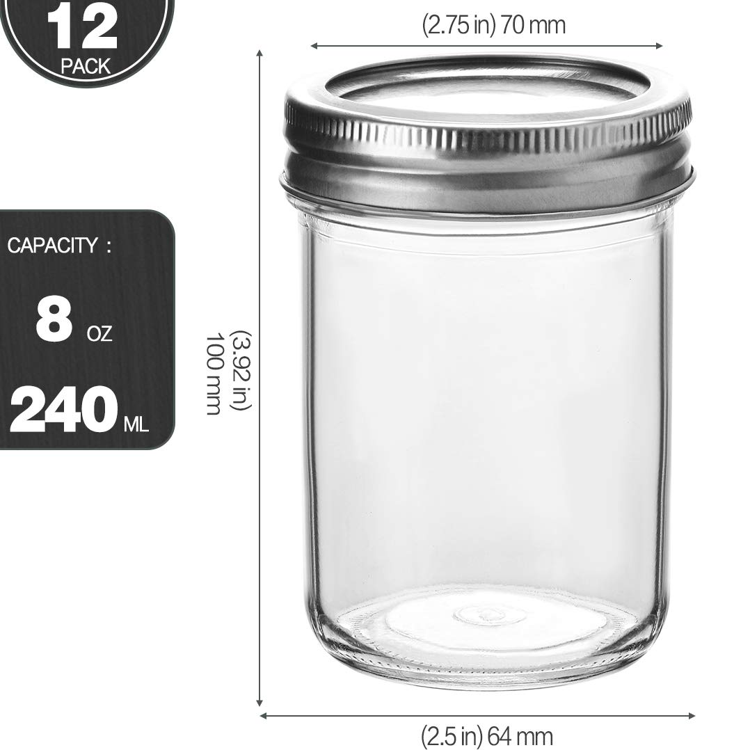 Jarra de cristal KAMOTA 8 oz con tapas extra plateadas para repuestos