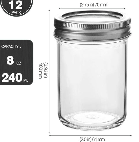 Jarra de cristal KAMOTA 8 oz con tapas extra plateadas para repuestos