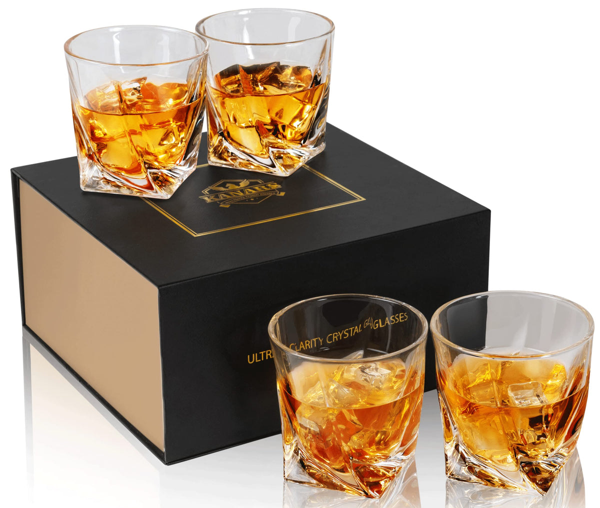 Vasos KANARS whisky cristal 10 onzas, juego de 4, claridad cristalina para degustación.