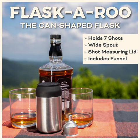 Kanga Flask-A-Roo en acero inoxidable resistente para uso en exteriores.