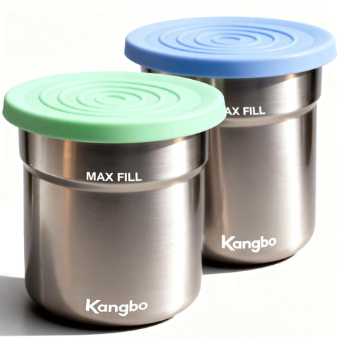 Kangbo recipientes acero inoxidable 16 oz para Ninja Creami, duraderos y aptos para helados.