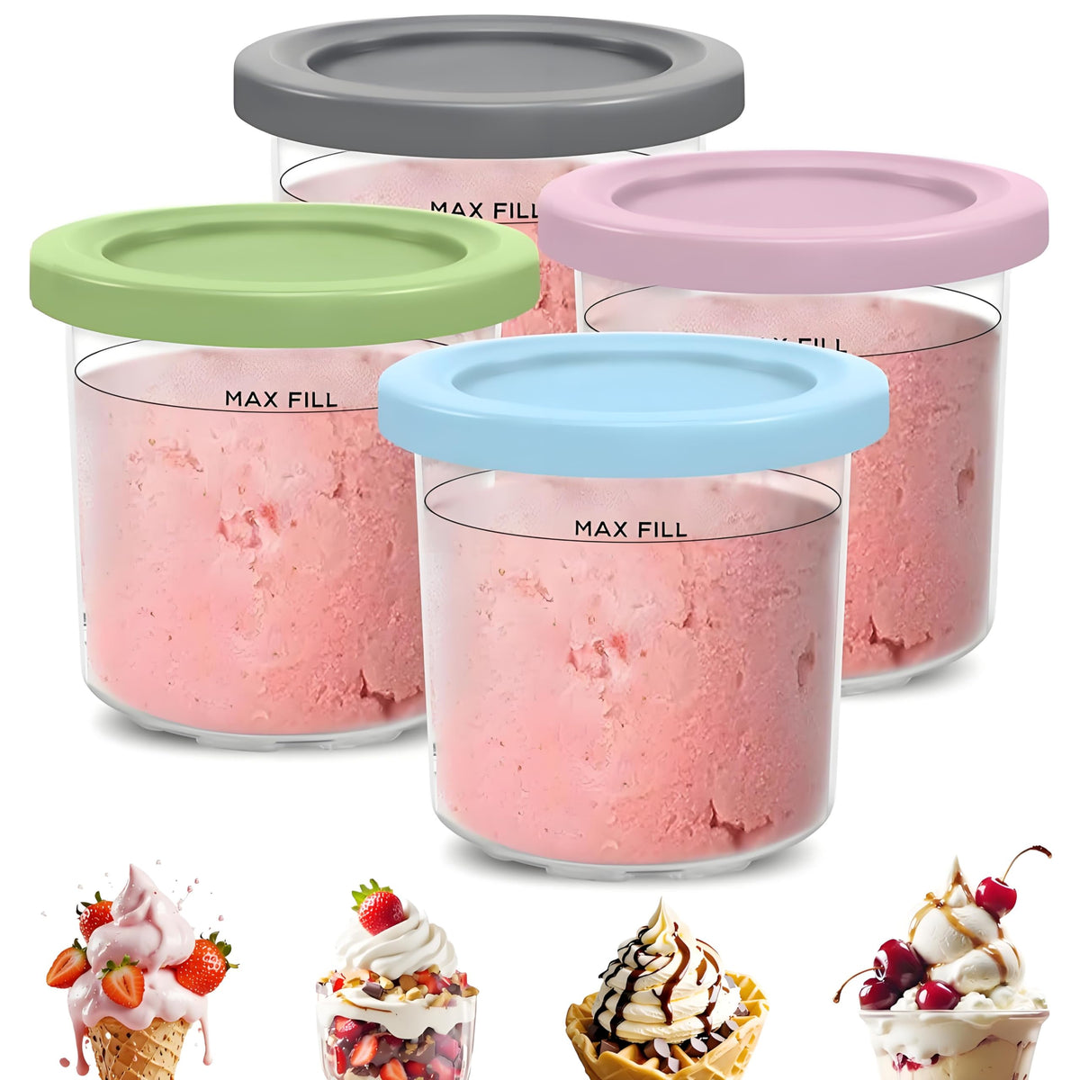 Pintas Kangbo para Ninja Creami de 16 oz en 4 pack, listas para múltiples sabores.