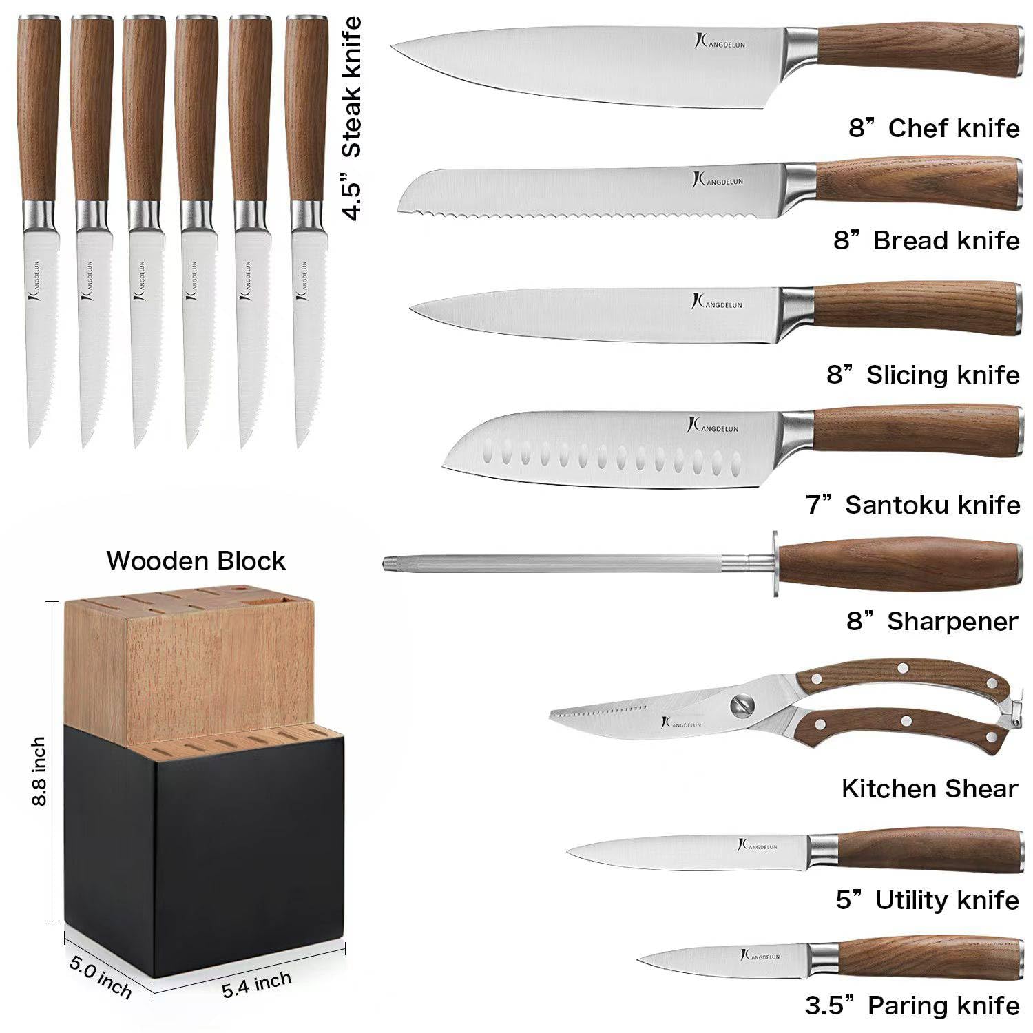 Kangdelun Natura: cuchillo pan 8 pulgadas para rebanadas uniformes