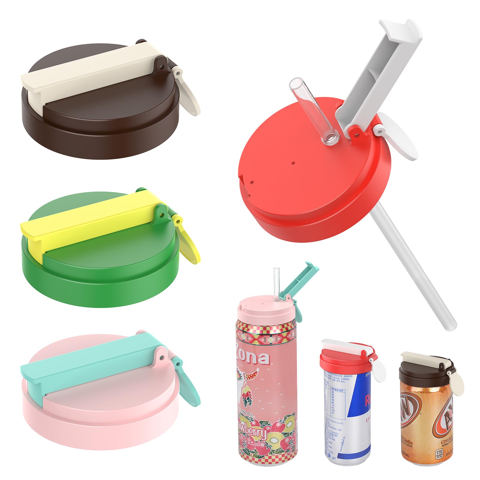 Tapa KangNa para lata de soda con paja, ideal para beber cómodamente en casa o al aire libre.