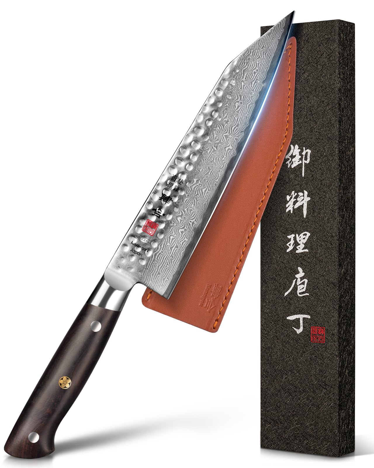 Cuchillo kanngou Kiritsuke con damasco de 67 capas para un filo duradero.
