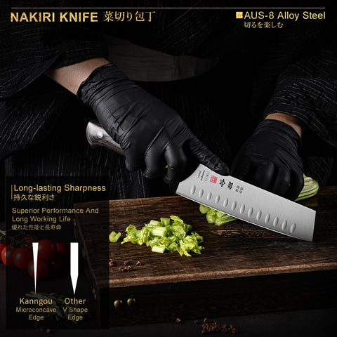 kanngou Nakiri 7 pulgadas, mango-pakkawood negro, agarre cómodo
