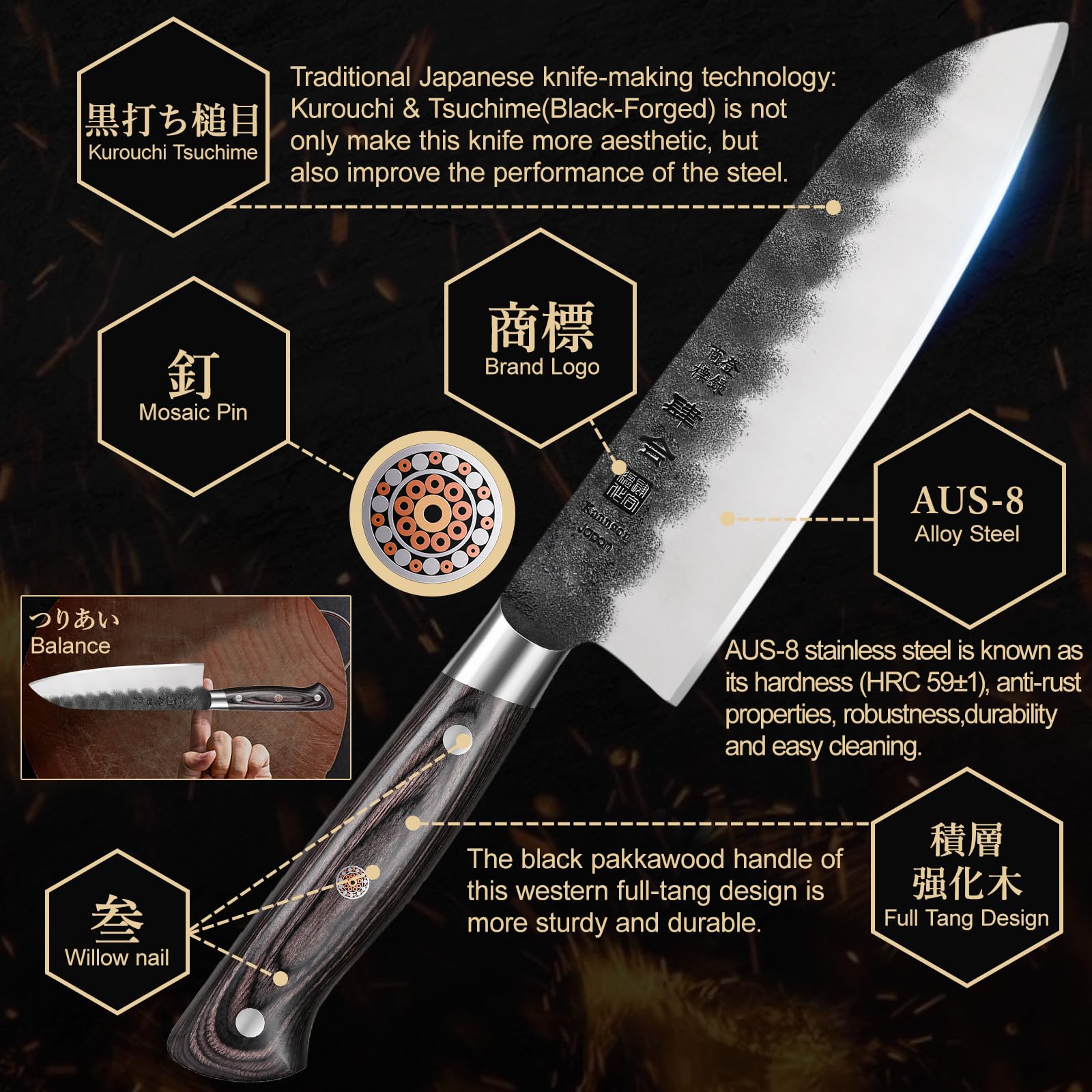 kanngou santoku para sushi y sashimi facilita rebanado fino