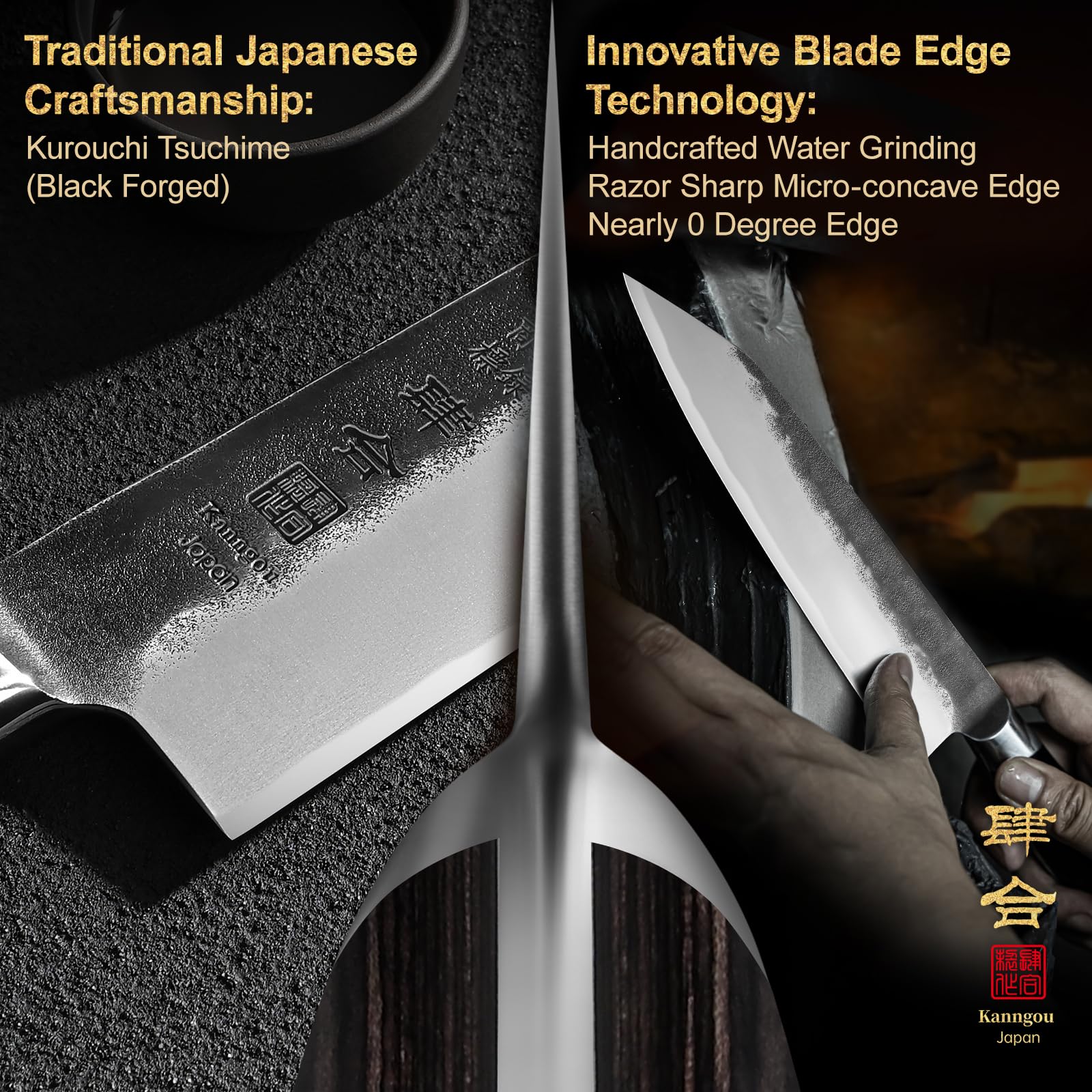 Cuchilla kiritsuke con tang completo para equilibrio en la mano.