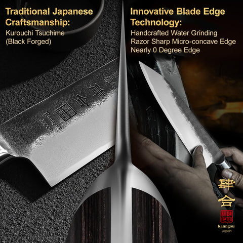Cuchilla kiritsuke con tang completo para equilibrio en la mano.