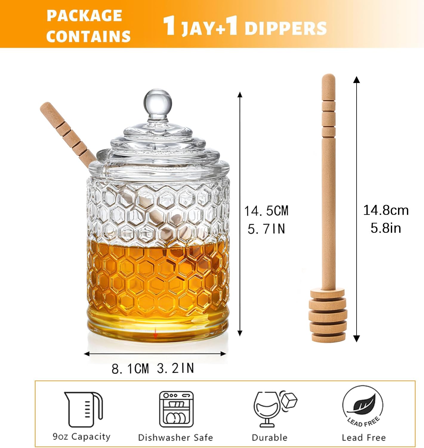 kanpura jarro miel cristal ideal para té y tostadas.