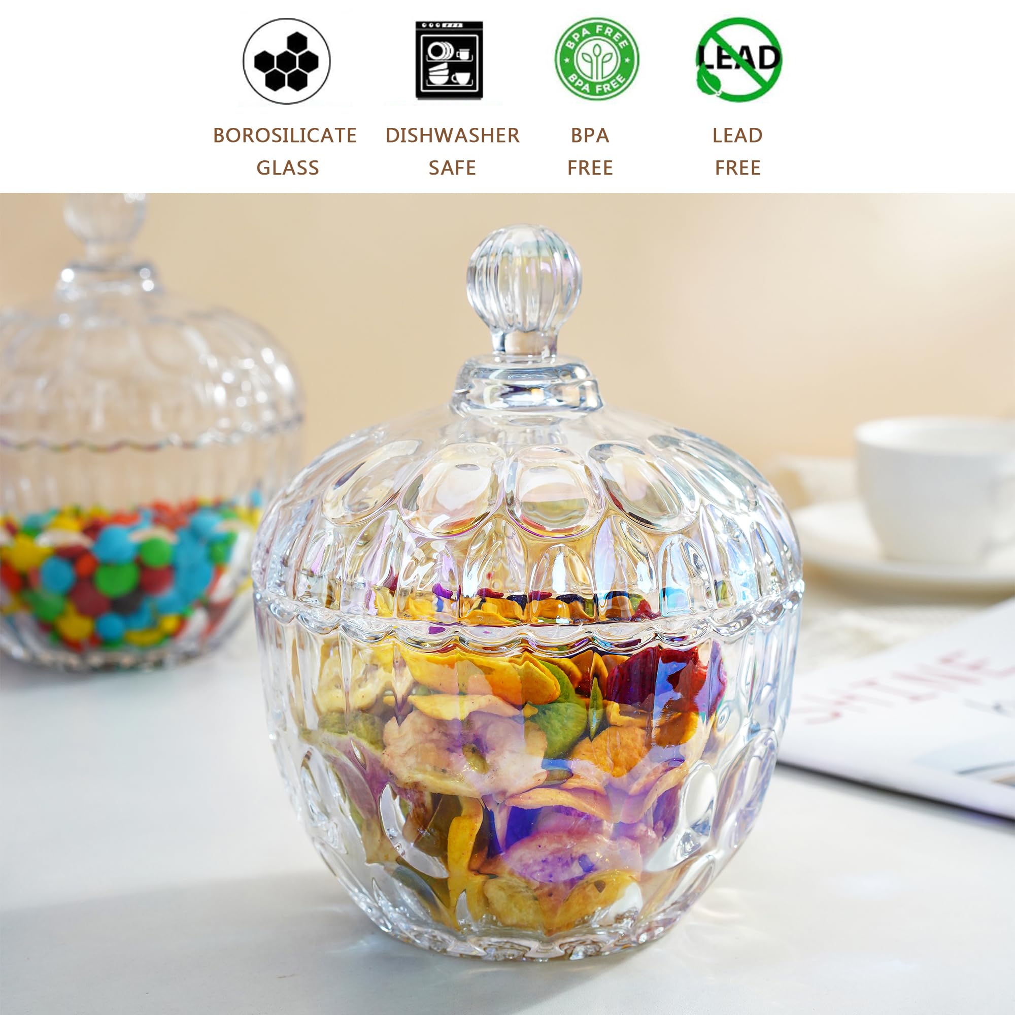 Kanpura jarrón cristal 650 ml con tapa, diseño clásico para oficina.
