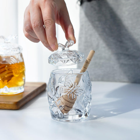 Kanpura tarro miel cristal con tapa, protege la miel y mantiene su frescura.