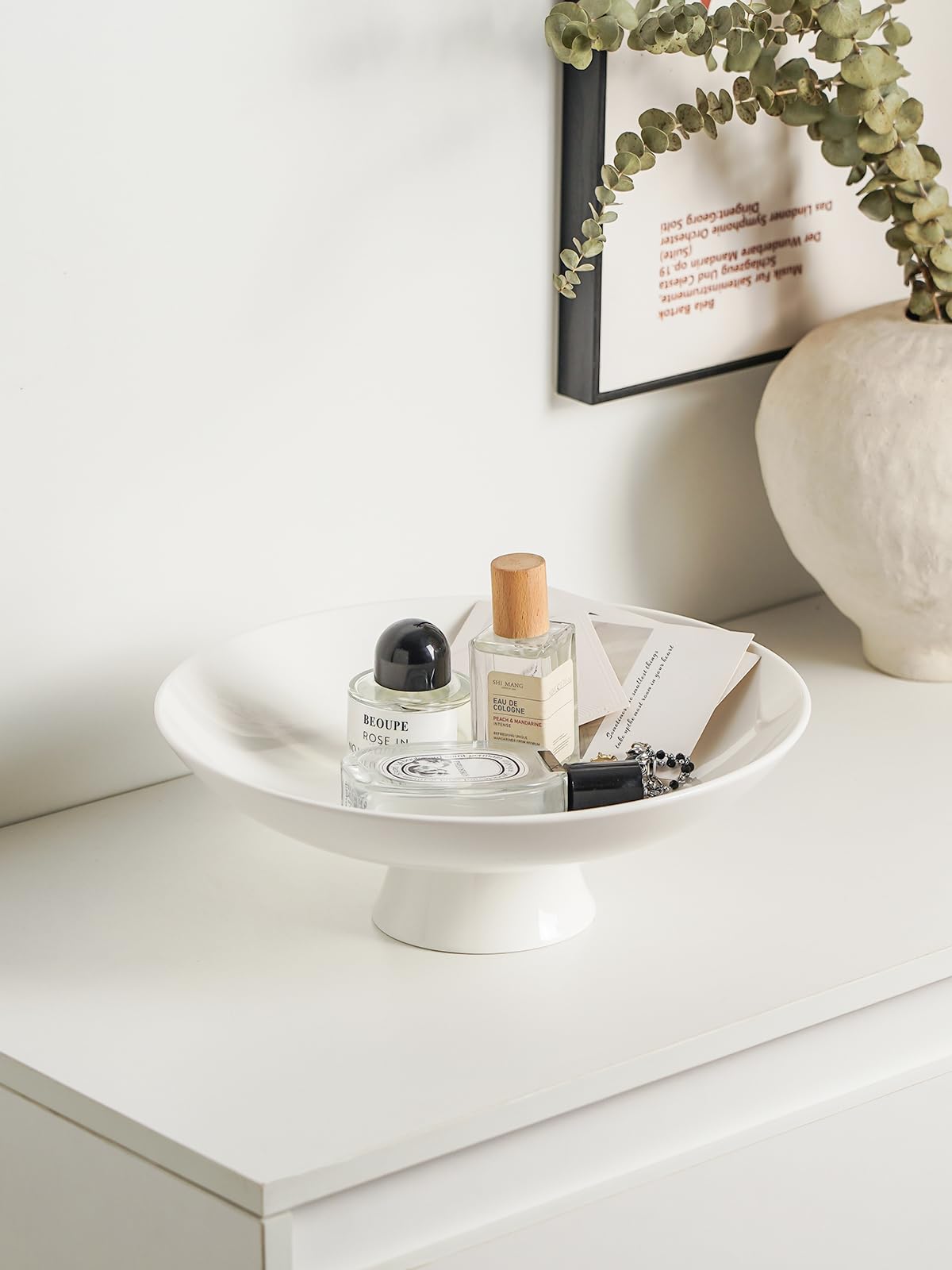 Kanwone cuenco decorativo cerámica blanco, ideal para velas y flores secas