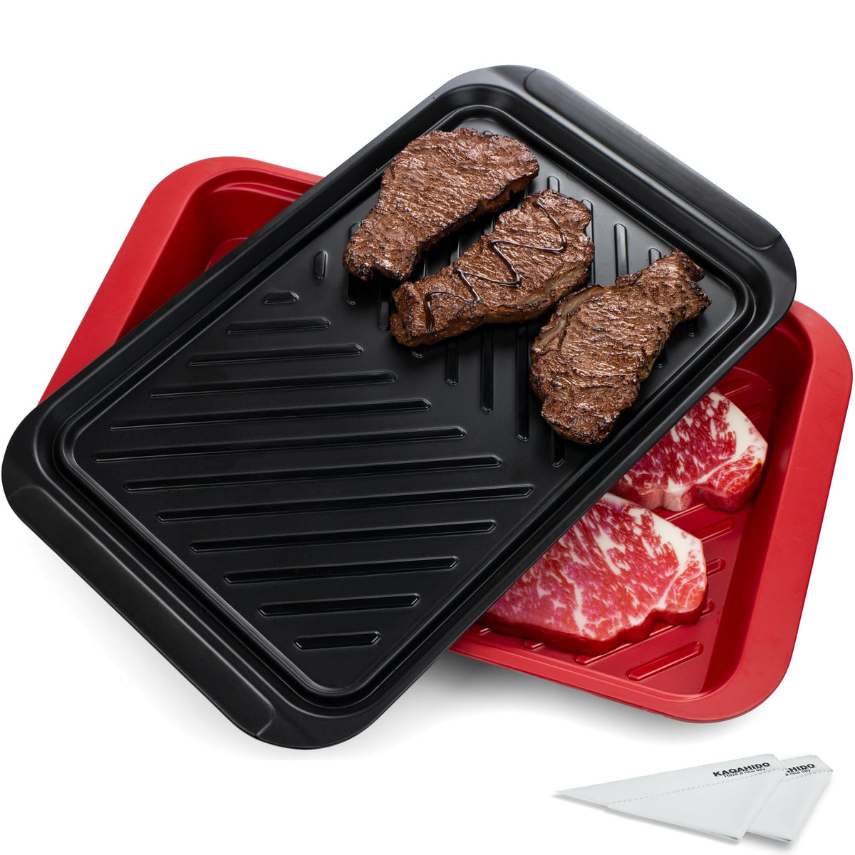 KAQAHIDO bandeja profunda para marinar carne cruda y organizar sabores.
