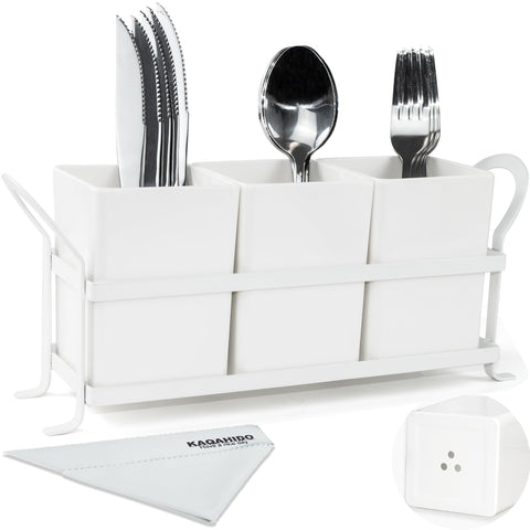 KAQAHIDO organizador de utensilios para cocina con 3 compartimentos, mantiene la encimera ordenada.