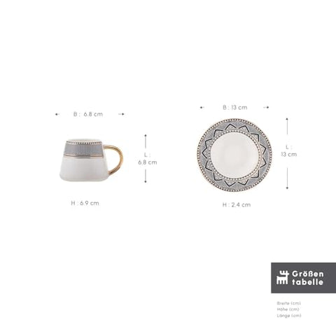 Taza KARACA Globe 80 ml blanco y negro, ideal para espresso.