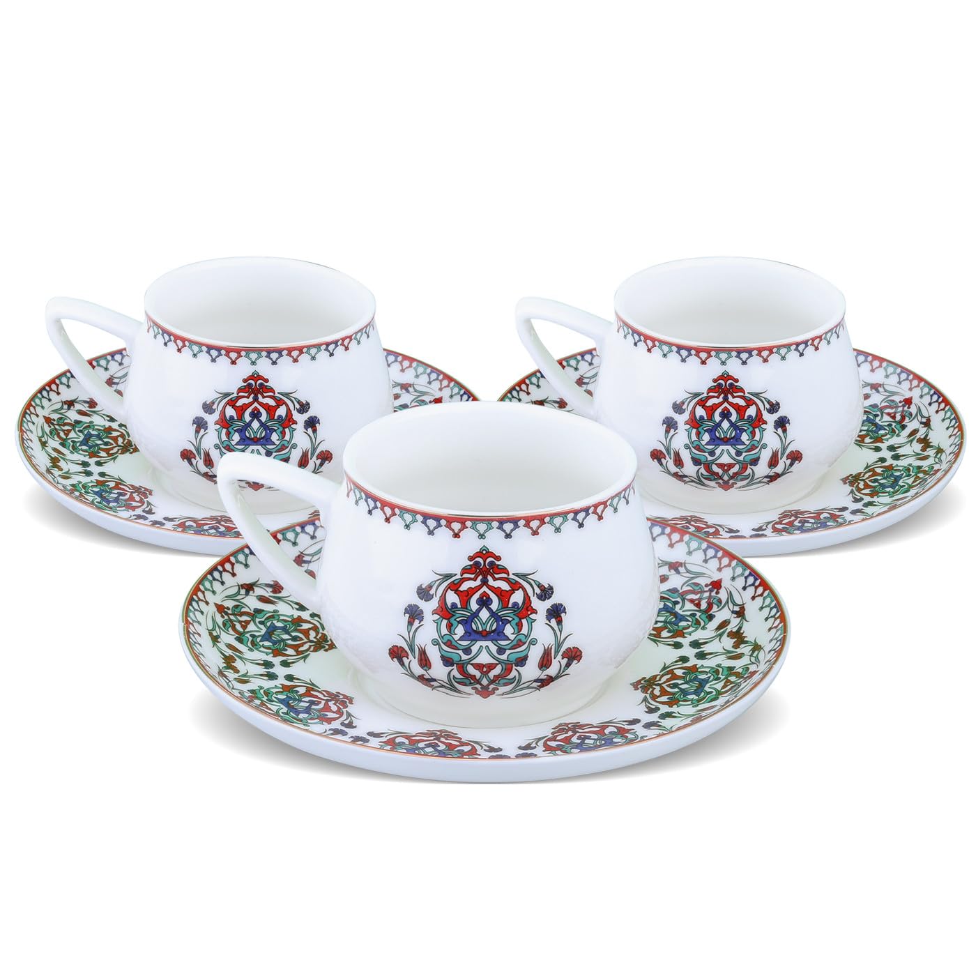 KARACA Nakkas tazas de café turco 3.3 oz en porcelana blanca para un sorbo elegante
