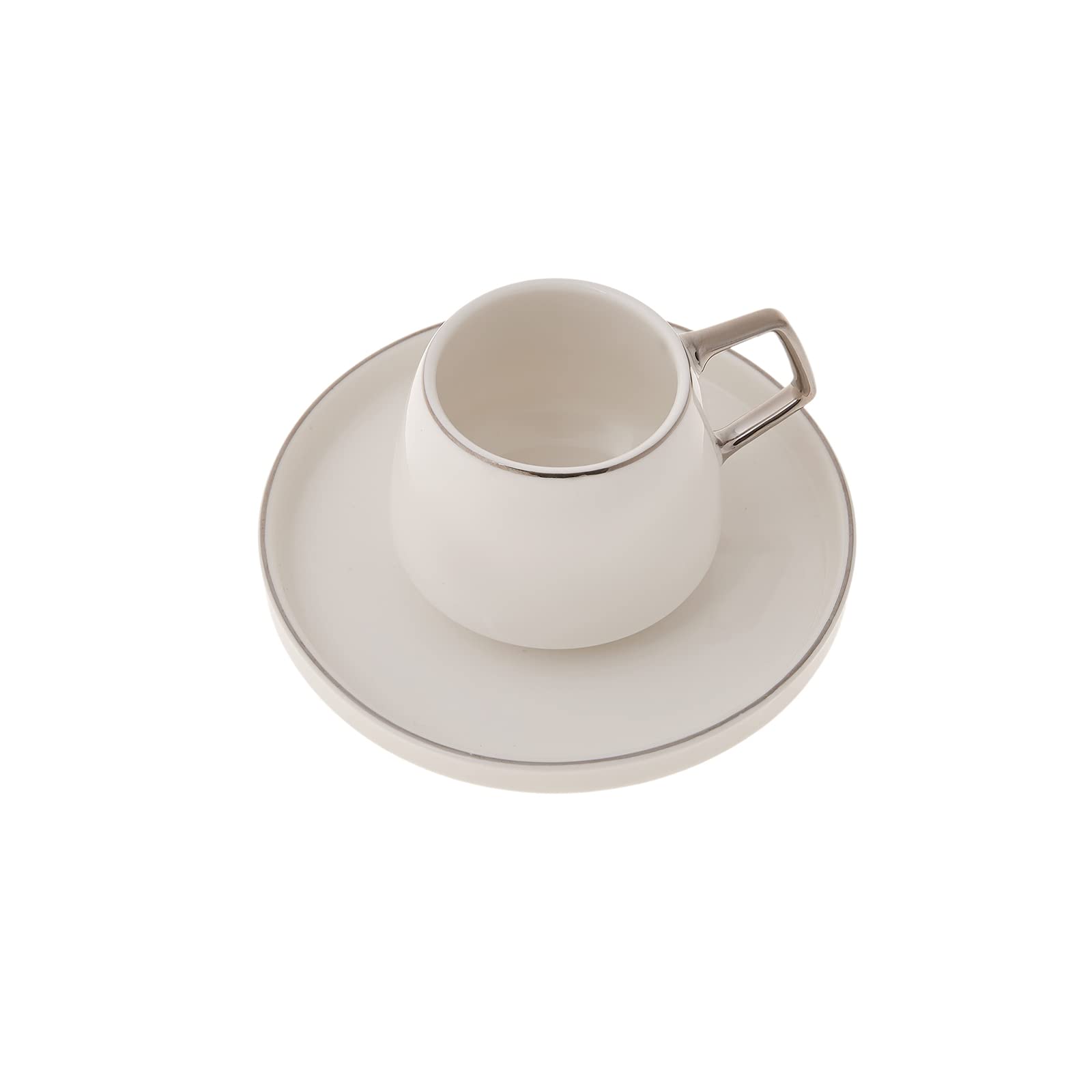 KARACA Saturn Platin: detalles plateados y base curva para mesa moderna.