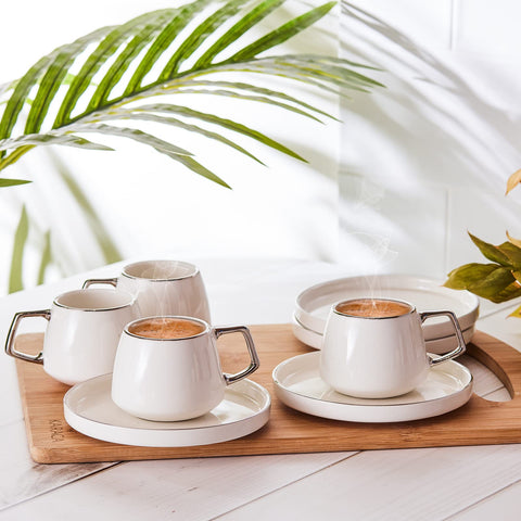 KARACA Saturn Platin, juego de 6 tazas con platillos, ideal para café turco, griego y árabe.