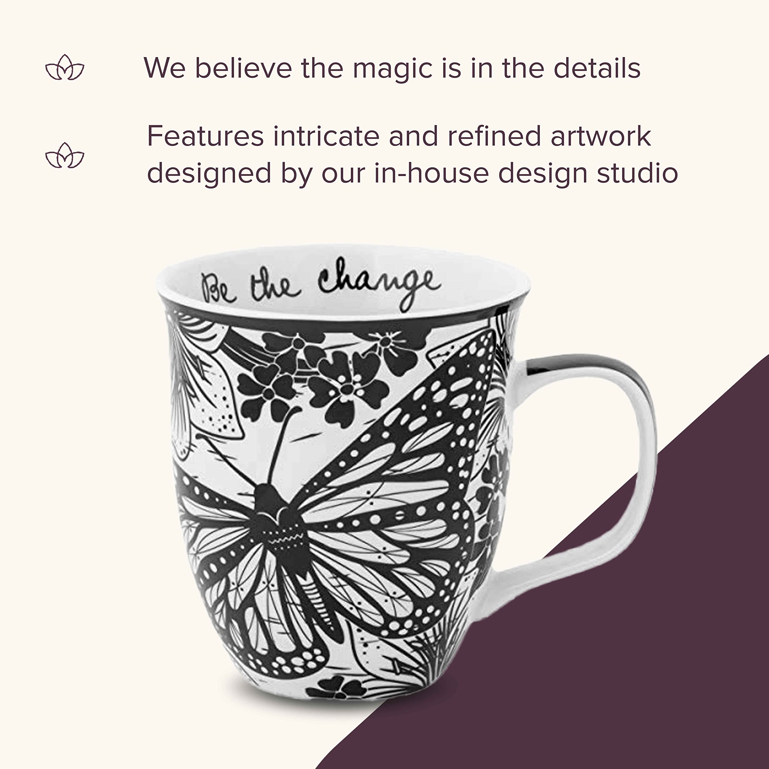 Diseño de mariposa en taza Karma, apta para microondas y lavavajillas