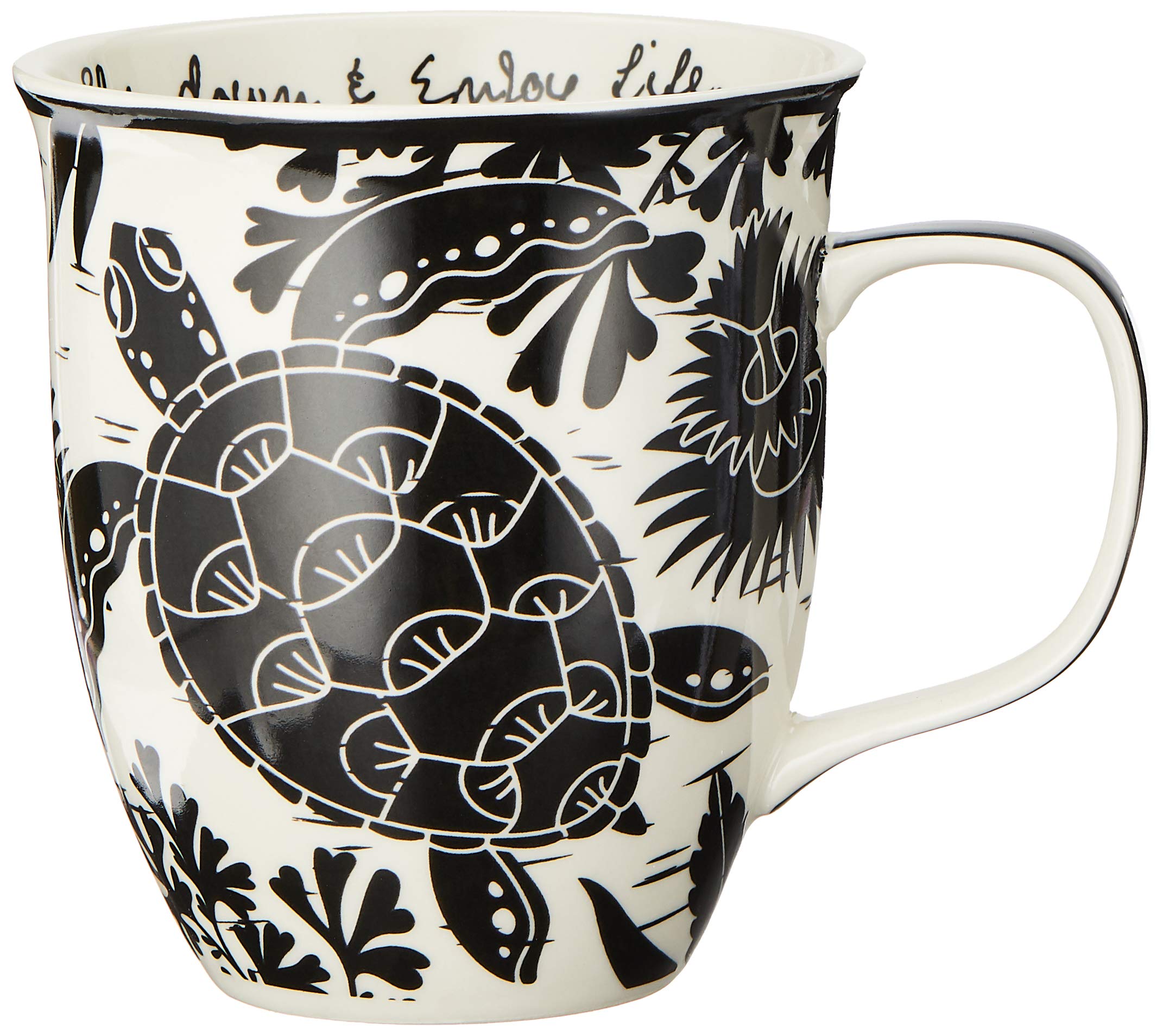 Karma taza de estilo bohemio con tortuga marina, ideal para café matutino.