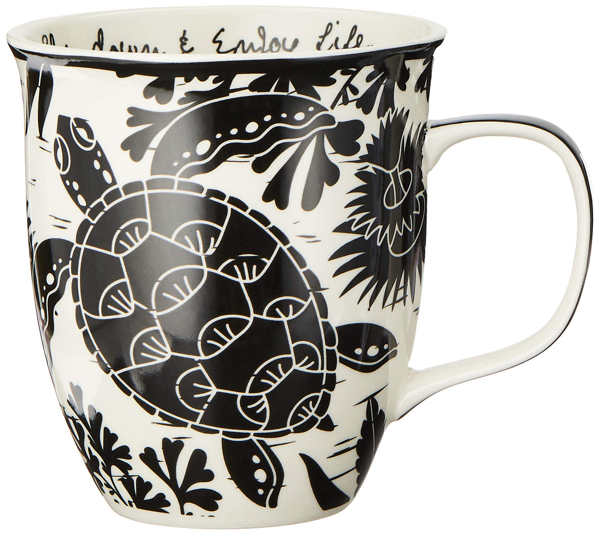 Karma taza de estilo bohemio con tortuga marina, ideal para café matutino.