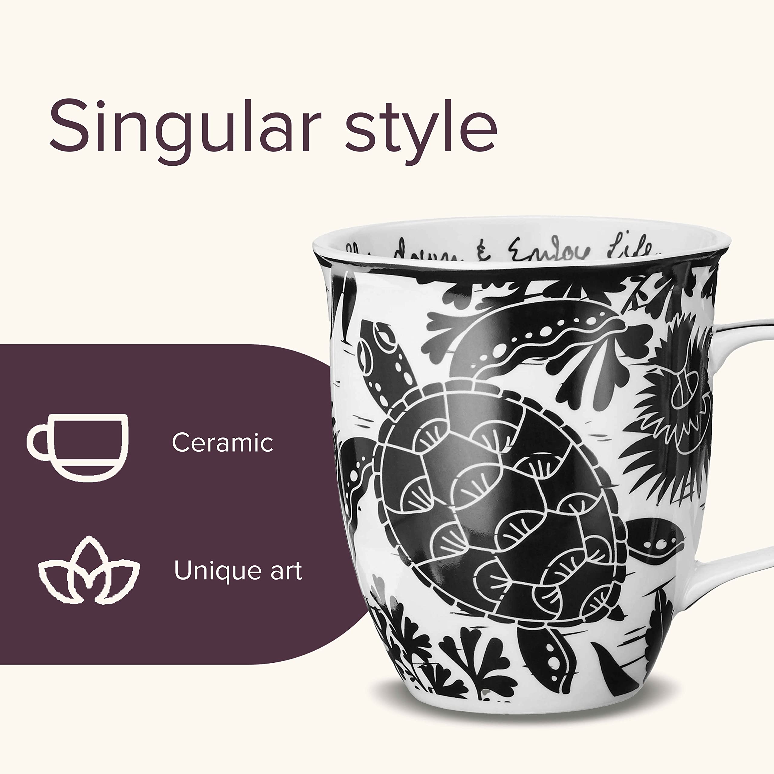 Karma taza grande de cerámica con tortuga marina, ideal para bebidas calientes.