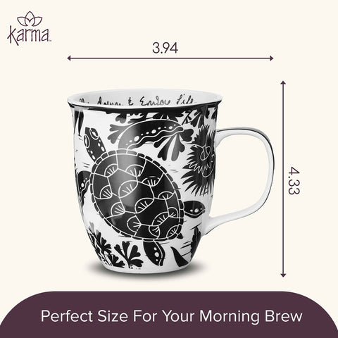 Karma taza de dieciseis onzas para café o té, segura para microondas.