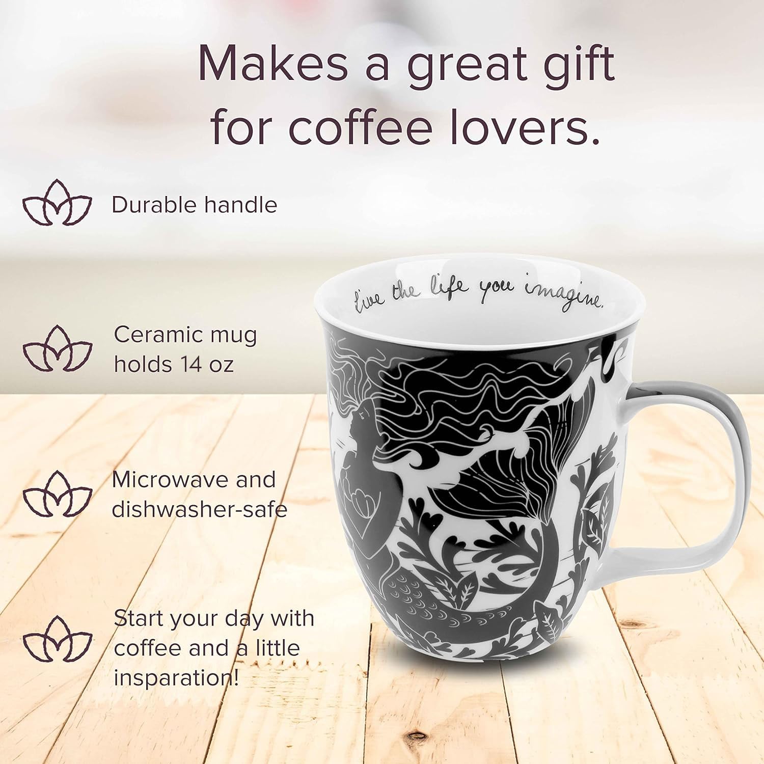 Taza Karma Regalos diseño único con sirena boho para té vespertino.