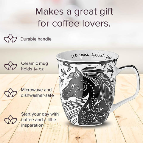 Karma taza boho con diseños únicos, ideal para té o café.