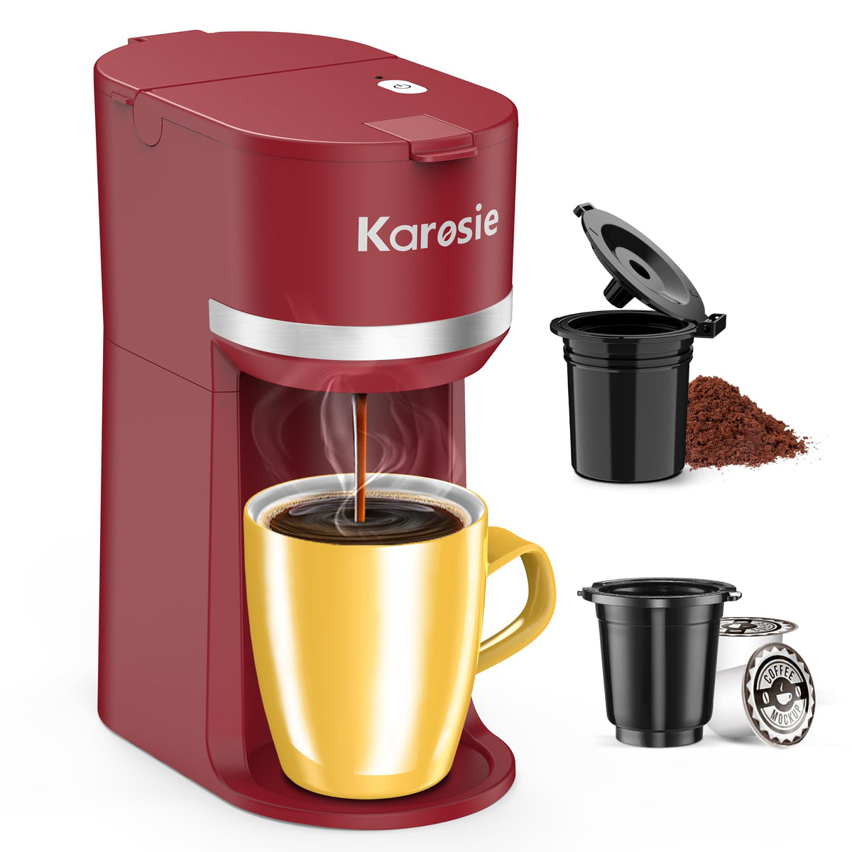 Karosie cafetera de una porción compatible con K-Cup y café molido para mayor flexibilidad.