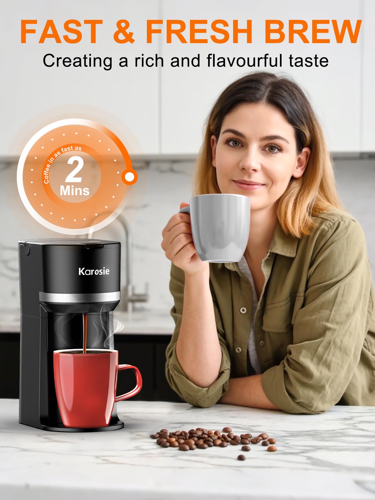 Karosie cafetera 12 oz, preparación rápida para empezar el día.