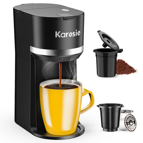 Karosie cafetera de una taza, vista frontal para un café rápido.