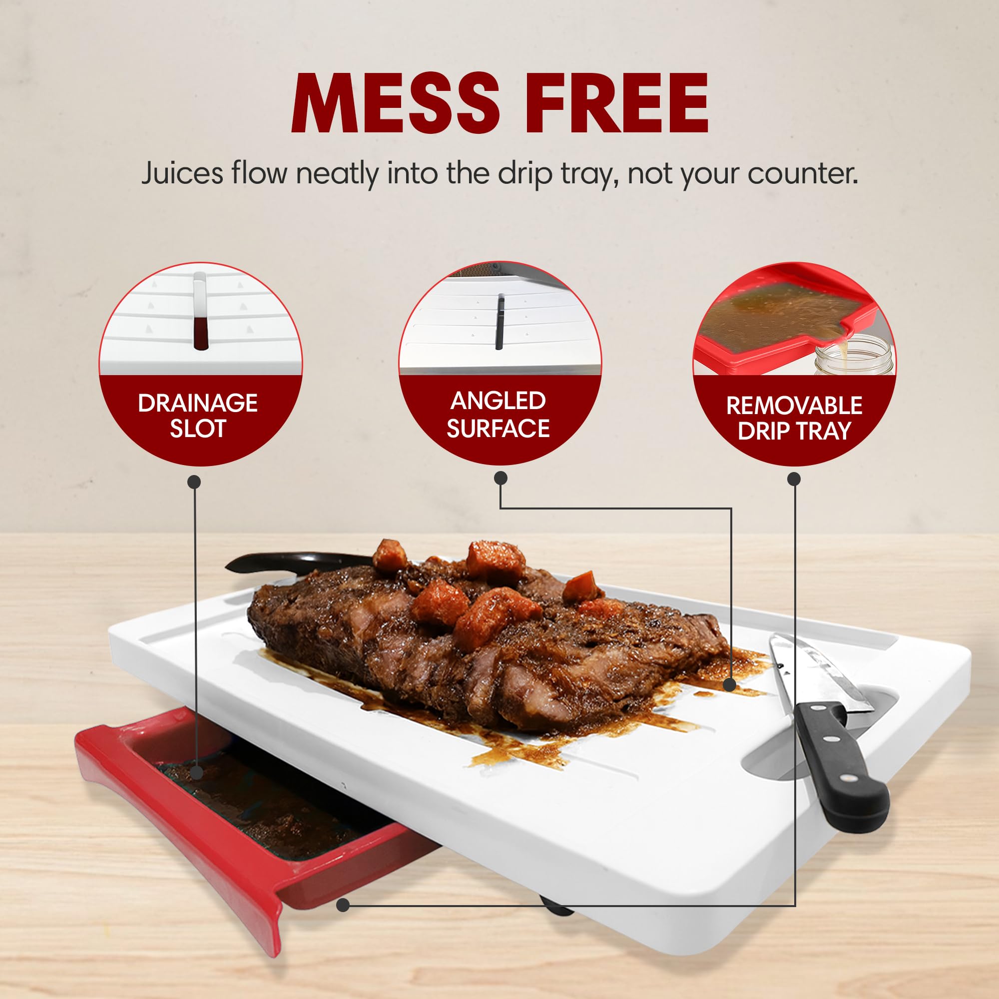 Karving King: bandeja de goteo removible facilita recoger jugos y limpiar.