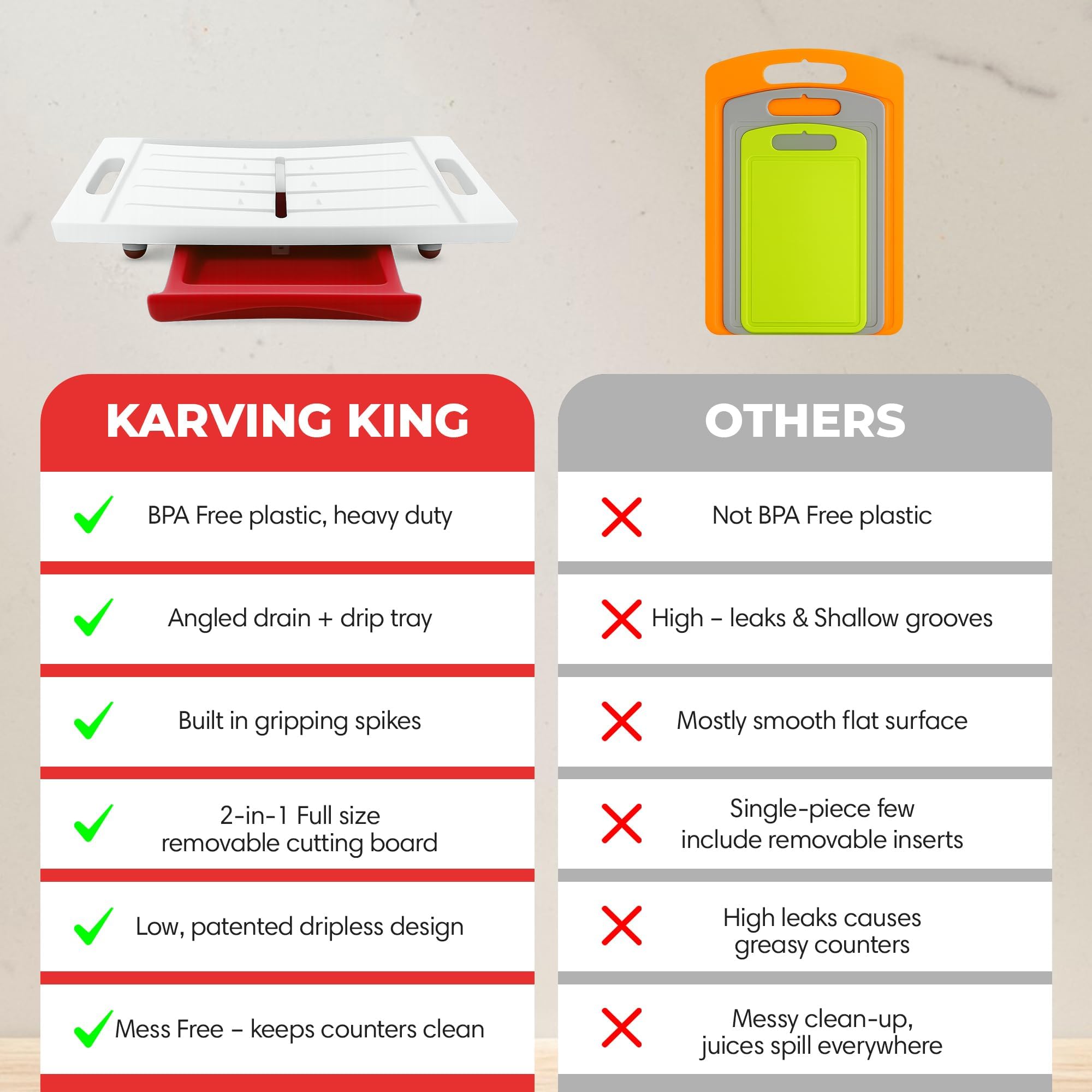 Karving King: dimensiones grandes 21,25 x 13,25 pulgadas para alimentos amplios.