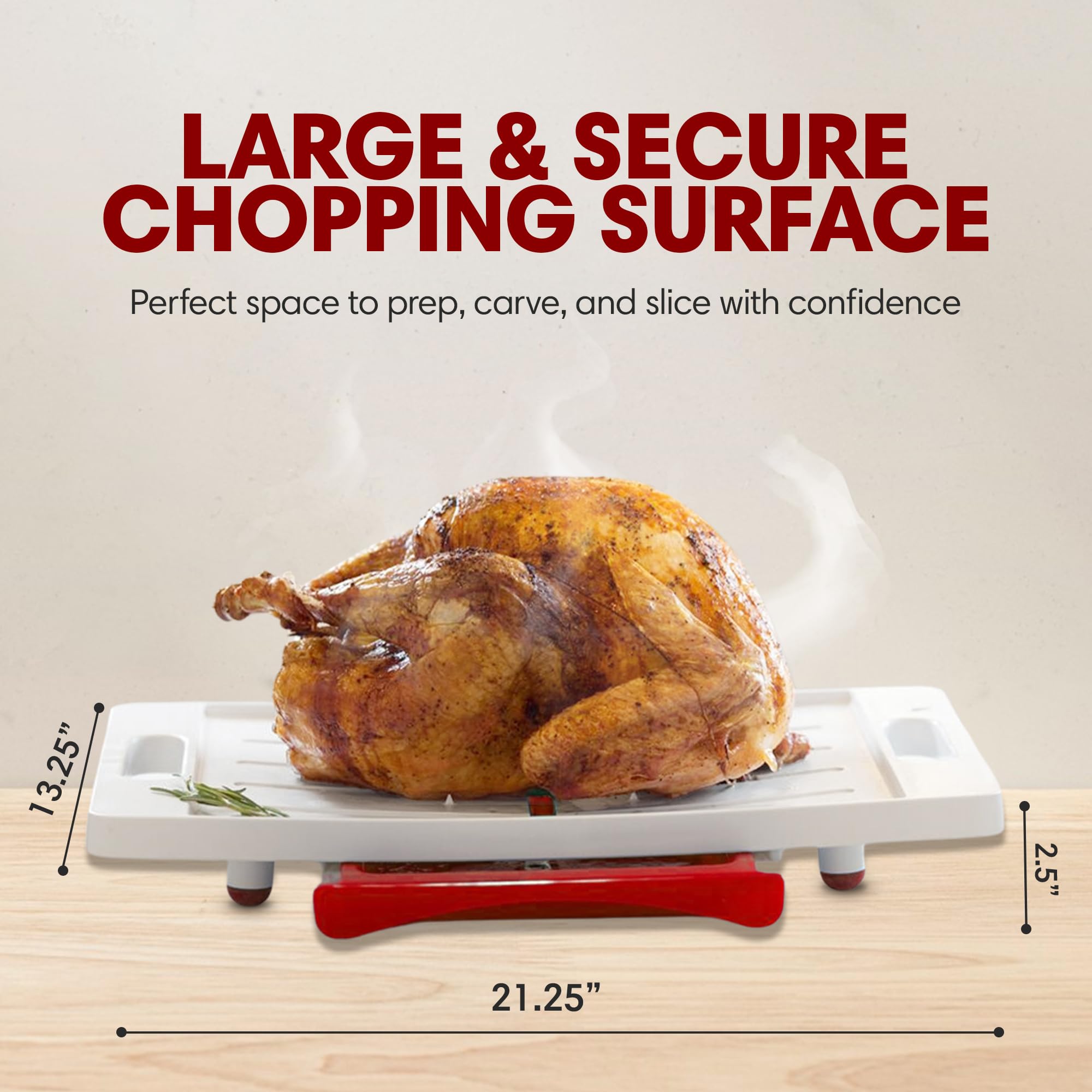 Karving King: tabla XL con picos de sujeción para carnes, segura y estable.